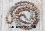 GMN6406 Hand-knotted 8mm, 10mm matte mixed amazonite & jasper 108 beads mala necklaces