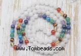 GMN6419 Hand-knotted 7 Chakra 8mm, 10mm white jade 108 beads mala necklaces