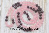 GMN6452 Hand-knotted 8mm, 10mm rose quartz & garnet 108 beads mala necklaces
