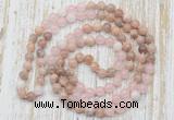 GMN6455 Hand-knotted 8mm, 10mm sunstone, rose quartz & white jade 108 beads mala necklaces