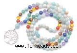 GMN6484 Knotted 7 Chakra 8mm, 10mm amazonite 108 beads mala necklace with charm