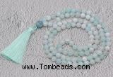 GMN671 Hand-knotted 8mm, 10mm sea blue banded agate 108 beads mala necklaces with tassel