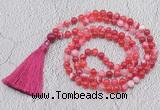 GMN674 Hand-knotted 8mm, 10mm red banded agate 108 beads mala necklaces with tassel