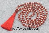 GMN687 Hand-knotted 8mm, 10mm red Tibetan agate 108 beads mala necklaces with tassel