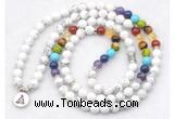 GMN7074 7 Chakra 8mm white howlite 108 mala beads wrap bracelet necklaces