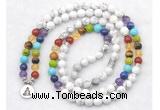 GMN7075 7 Chakra 8mm white howlite 108 mala beads wrap bracelet necklaces