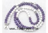 GMN7080 Chakra 8mm white howlite & amethyst 108 mala beads wrap bracelet necklaces