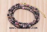 GMN7219 4mm faceted round tiny rhodonite beaded necklace jewelry