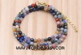 GMN7220 4mm faceted round tiny mixed gemstone beaded necklace jewelry