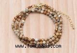 GMN7227 4mm faceted round tiny picture jasper beaded necklace jewelry