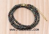 GMN7238 4mm faceted round tiny dragon blood jasper beaded necklace jewelry