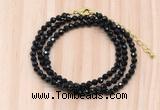 GMN7246 4mm faceted round tiny black tourmaline beaded necklace jewelry