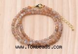 GMN7253 4mm faceted round tiny orange moonstone beaded necklace jewelry