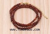 GMN7259 4mm faceted round orange garnet beaded necklace jewelry