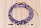 GMN7272 4mm faceted round amethyst beaded necklace jewelry