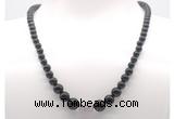 GMN7335 black obsidian graduated beaded necklace & bracelet set