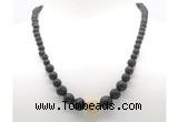 GMN7346 black lava graduated beaded necklace & bracelet set