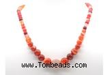 GMN7356 red banded agate graduated beaded necklace & bracelet set