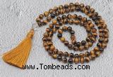 GMN739 Hand-knotted 8mm, 10mm yellow tiger eye 108 beads mala necklaces with tassel