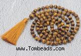 GMN740 Hand-knotted 8mm, 10mm yellow tiger eye 108 beads mala necklaces with tassel