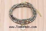 GMN7429 4mm faceted round tiny silver leaf jasper beaded necklace with constellation charm