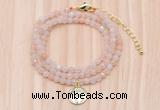 GMN7507 4mm faceted round tiny pink aventurine beaded necklace with letter charm