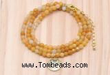 GMN7508 4mm faceted round tiny yellow aventurine beaded necklace with letter charm