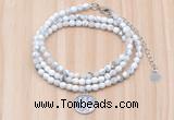 GMN7511 4mm faceted round tiny white howlite beaded necklace with letter charm