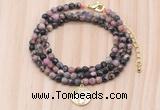 GMN7519 4mm faceted round tiny rhodonite beaded necklace with letter charm