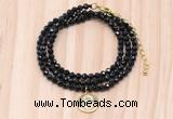 GMN7546 4mm faceted round tiny black tourmaline beaded necklace with letter charm