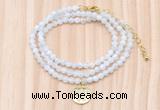 GMN7551 4mm faceted round tiny white moonstone beaded necklace with letter charm