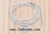 GMN7552 4mm faceted round tiny white moonstone beaded necklace with letter charm