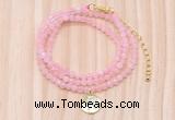 GMN7556 4mm faceted round tiny rose quartz beaded necklace with letter charm