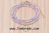 GMN7557 4mm faceted round tiny morganite beaded necklace with letter charm