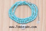 GMN7569 4mm faceted round amazonite beaded necklace with letter charm