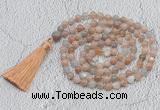 GMN767 Hand-knotted 8mm, 10mm moonstone 108 beads mala necklaces with tassel