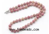 GMN7771 18 - 36 inches 8mm, 10mm round pink wooden jasper beaded necklaces