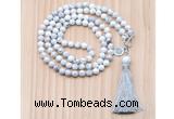 GMN8200 18 - 36 inches 8mm white howlite 54, 108 beads mala necklace with tassel