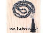 GMN8219 18 - 36 inches 8mm snowflake obsidian 54, 108 beads mala necklace with tassel