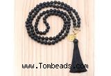 GMN8221 18 - 36 inches 8mm black lava 54, 108 beads mala necklace with tassel