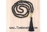 GMN8222 18 - 36 inches 8mm golden obsidian 54, 108 beads mala necklace with tassel