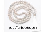 GMN8405 8mm, 10mm white crazy agate 27, 54, 108 beads mala necklace with tassel