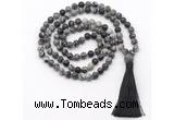 GMN8419 8mm, 10mm black water jasper 27, 54, 108 beads mala necklace with tassel