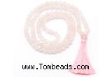 GMN8439 8mm, 10mm matte rose quartz 27, 54, 108 beads mala necklace with tassel