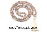 GMN8440 8mm, 10mm matte sunstone 27, 54, 108 beads mala necklace with tassel