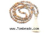 GMN8445 8mm, 10mm matte yellow crazy agate 27, 54, 108 beads mala necklace with tassel
