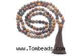 GMN8450 8mm, 10mm matte picasso jasper 27, 54, 108 beads mala necklace with tassel