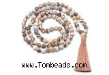 GMN8451 8mm, 10mm matte zebra jasper 27, 54, 108 beads mala necklace with tassel