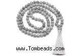 GMN8452 8mm, 10mm matte grey picture jasper 27, 54, 108 beads mala necklace with tassel