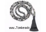 GMN8453 8mm, 10mm matte black water jasper 27, 54, 108 beads mala necklace with tassel
